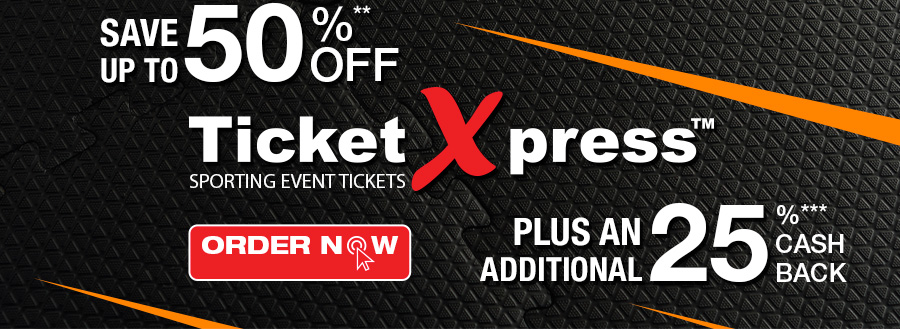 Save up to 50%** off TicketXPress Sporting Event Tickets. Plus an additional 25%*** Cash Back - ORDER NOW