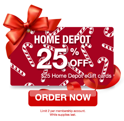 HOME DEPOT - 25% off $25 Home Depot eGift cards. ORDER NOW